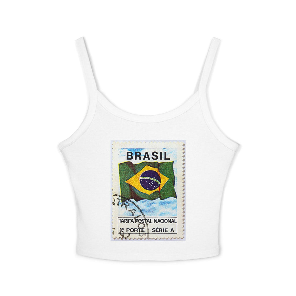 Brazil Flag Stamp Crop Tank Top — Women's Spaghetti Strap Brazil Tee