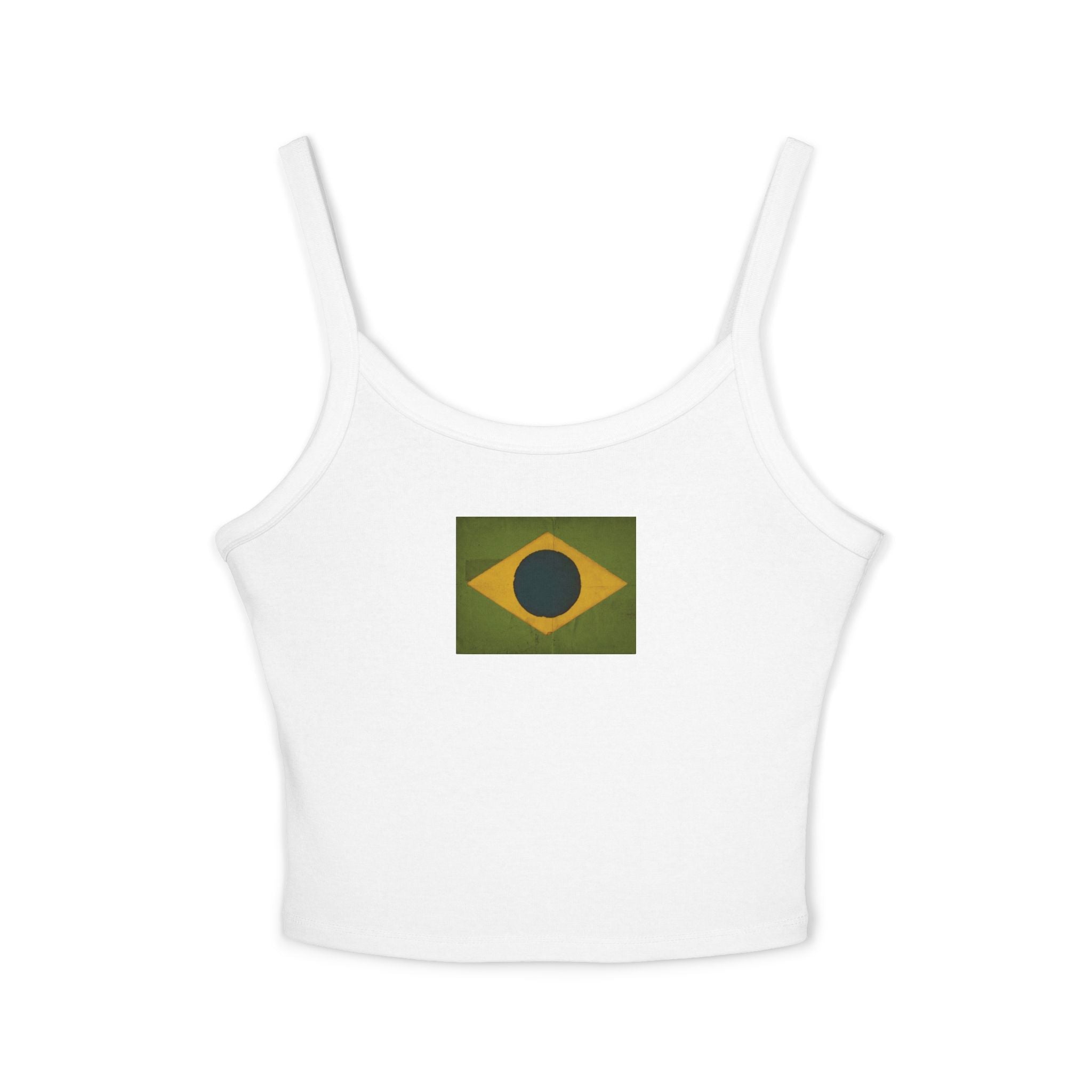 Brazil Flag Spaghetti Strap Tank Top — Women's Tropical Patriotic Crop